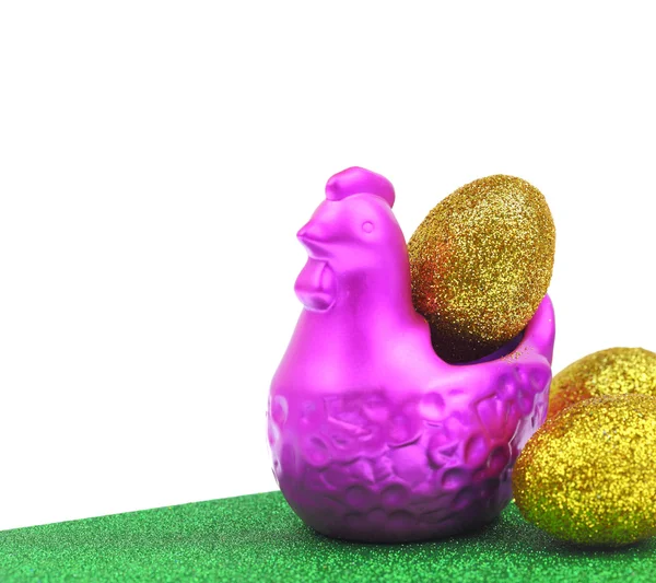 Csirke arany-tojás húsvéti dekoráció, másol-hely — Stock Fotó
