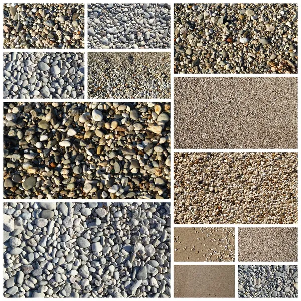 Collage of various sand and pebbles textures — Stock Photo, Image