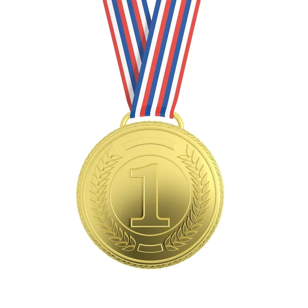 Medalha de ouro com fita isolada em branco — Fotografia de Stock