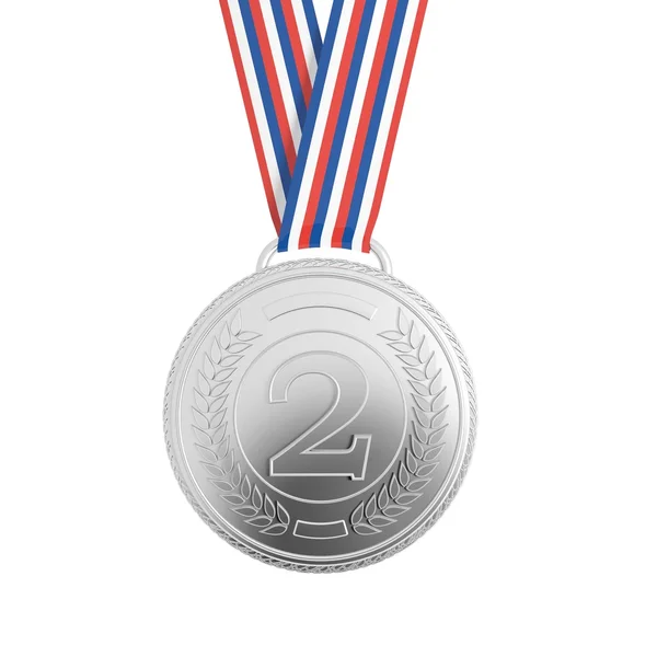 Срібна медаль зі стрічкою ізольовано на білому — стокове фото