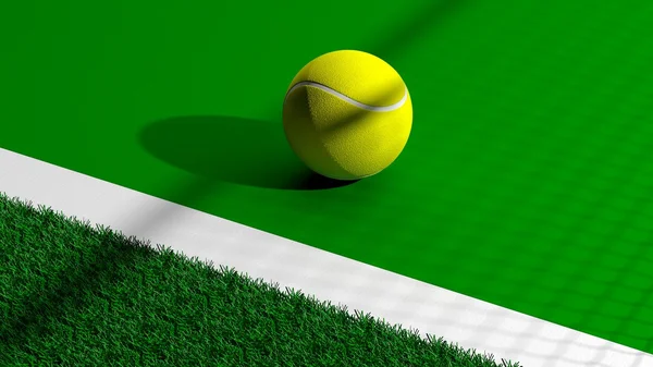 Bola de tênis no campo verde de tênis — Fotografia de Stock