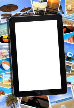 çeşitli yaz seyahat fotoğrafçılığı ve tablet ile kolaj