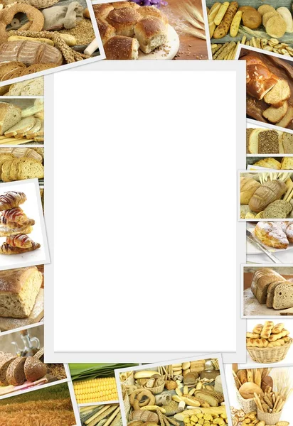 Collage con prodotti da forno e cornice bianca al centro — Foto Stock