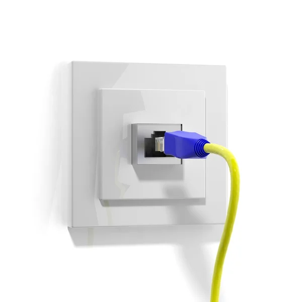 Prise réseau avec câble isolé sur blanc — Photo