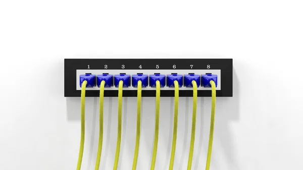Plugue de rede múltipla com cabos isolados em branco — Fotografia de Stock