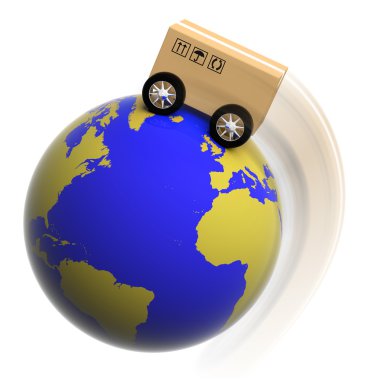 Dünya üzerinde beyaz izole seyyar kutusuyla daire içine