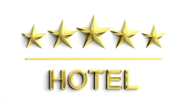 Cinco estrellas doradas y la palabra Hotel aislado en blanco — Foto de Stock