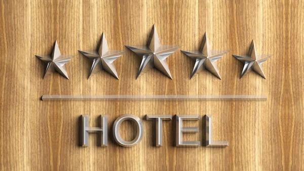 Five silver stars and word Hotel on wood — Stock Photo, Image