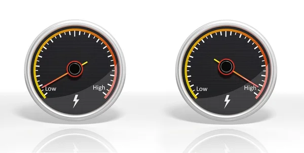 Two dial meters with Low and High indicators isolated — Stock Photo, Image