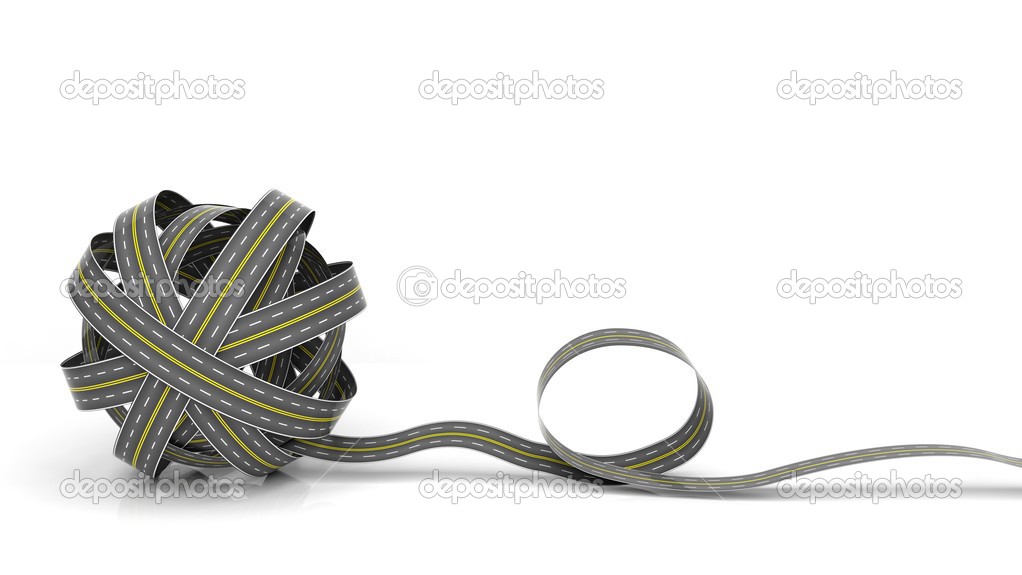 Tangled road skein isolated on white background 