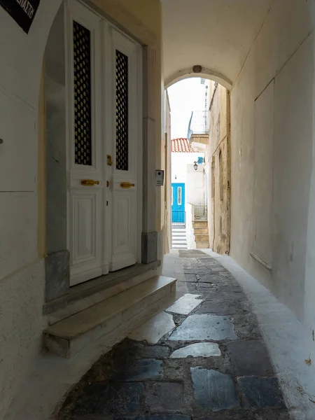 Andros Ilha Chora Cidade Cyclades Grécia Sombra Luz Entre Paredes — Fotografia de Stock