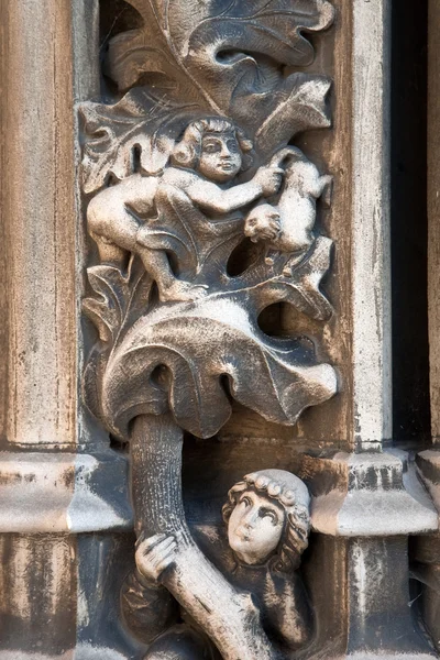 Carving on Facade of Notre Dame Cathedral Church, Lausanne — Stock Photo, Image