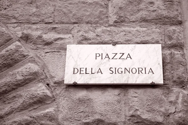 Piazza della Signoria Square Sign, Флоренция — стоковое фото