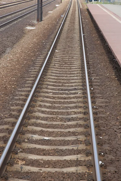 폴란드에 있는 철도 트랙과 역 플랫폼 — 스톡 사진