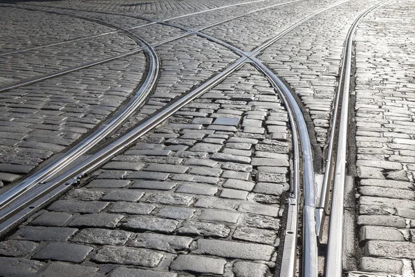 Tram Tracks em Praga — Fotografia de Stock