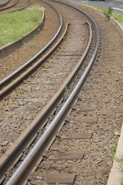 Tram Tracks ferroviários — Fotografia de Stock
