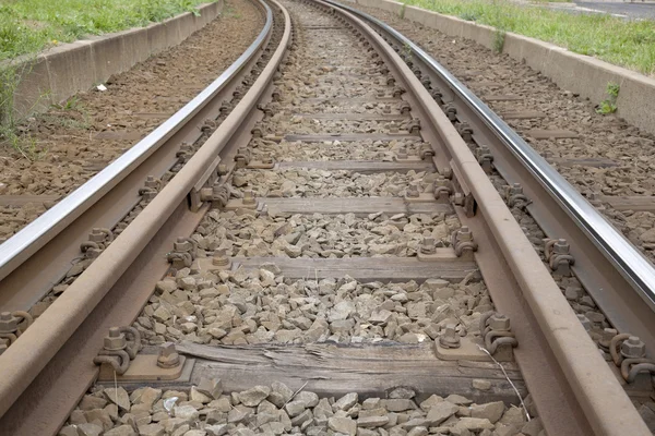 Tram Tracks ferroviários — Fotografia de Stock