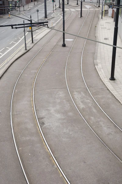 Linee del tram su strada — Foto Stock