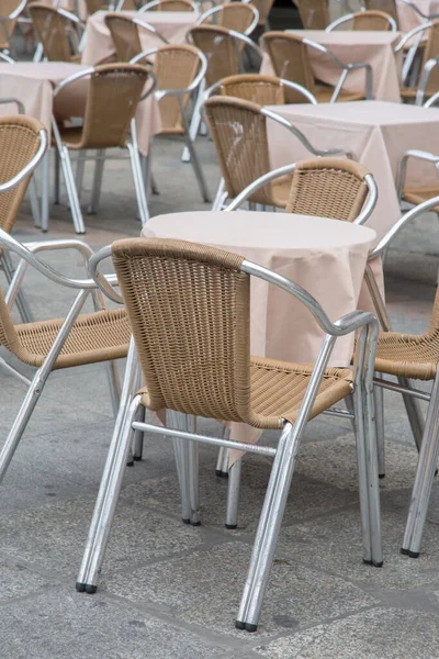 Kawiarnia Stół Krzesła Plaza Mayor Square Salamanka Hiszpania — Zdjęcie stockowe