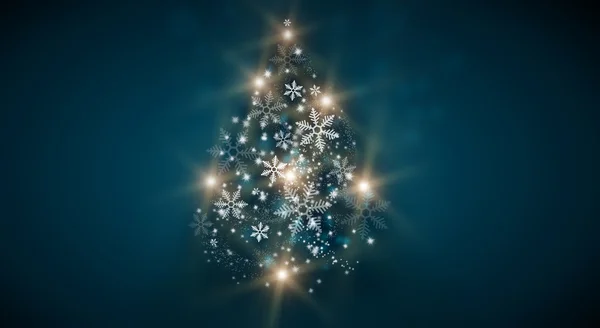 Glowing Christmas tree on horizontal background with copyspace — Stock Photo, Image