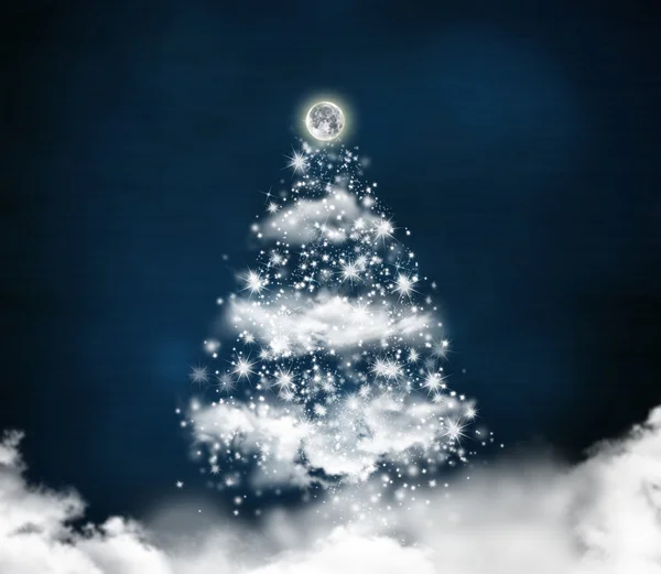 Christmas tree made of clouds and shining stars — Stock Photo, Image