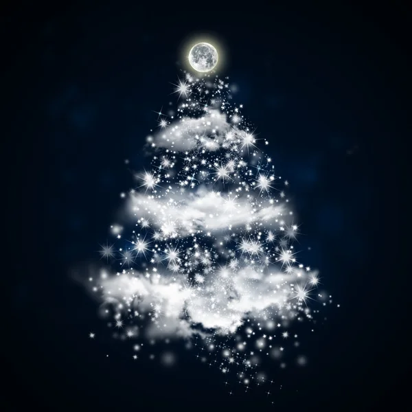 Christmas tree made of clouds and shining stars — Stock Photo, Image