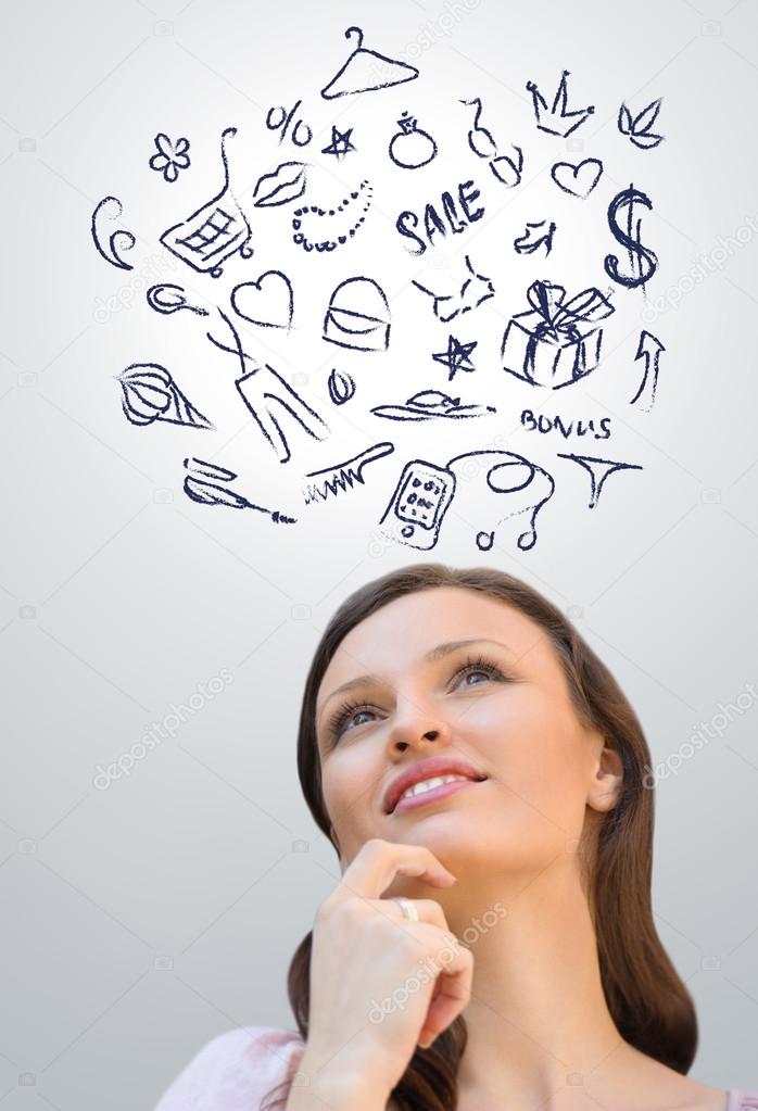 Young woman thinking about different things