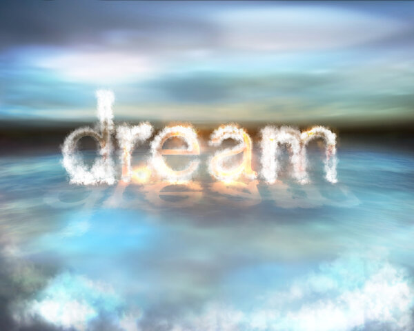 Dream cloud burning word on the water