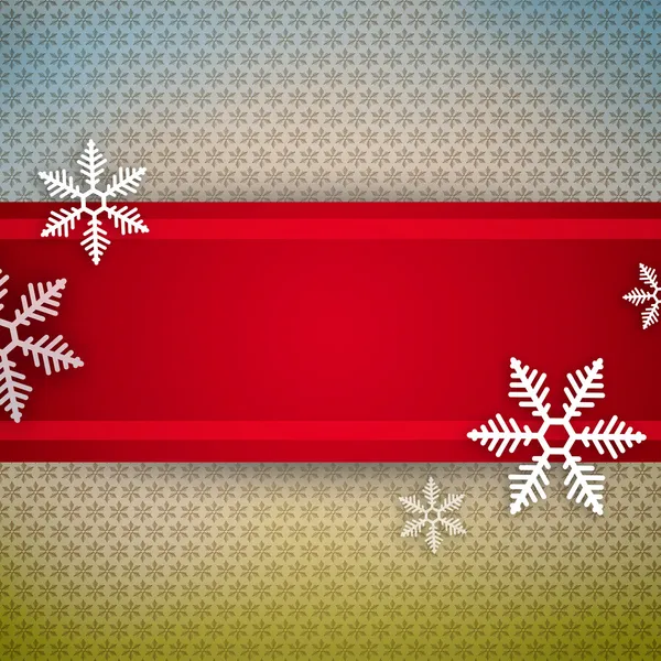 Kırmızı kurdele ve polis güzel kar tanesi Noel arka plan — Stok fotoğraf