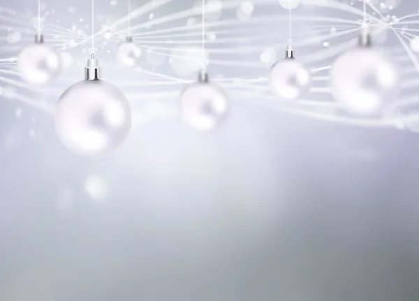 Kerstballen opknoping met linten op abstracte achtergrond — Stockfoto