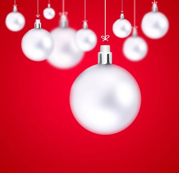 Bolas de Natal penduradas com fitas em fundo abstrato — Fotografia de Stock