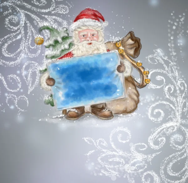 Beautiful hand drawn llustration Santa Claus with a blank poster — Stock Photo, Image