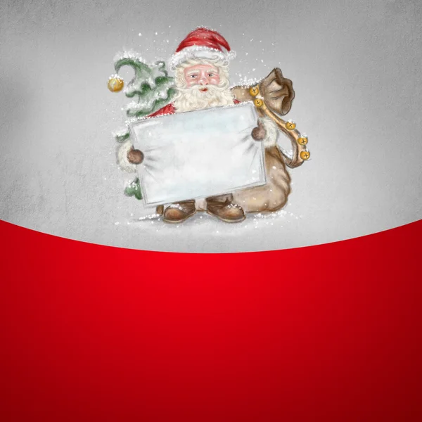 Beautiful hand drawn llustration Santa Claus with a blank poster — Stock Photo, Image