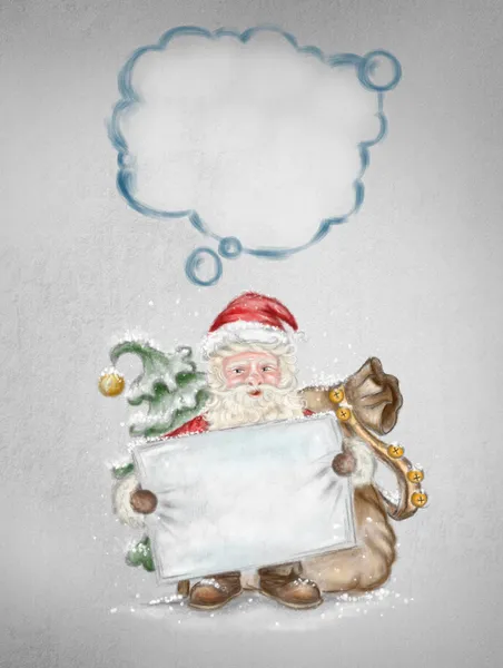 美丽手绘插图的圣诞老人和空白邮政 — 图库照片