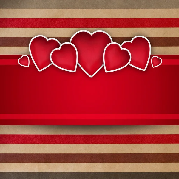 Valentine background: cute hearts and red ribbon over paper text — Stock Photo, Image
