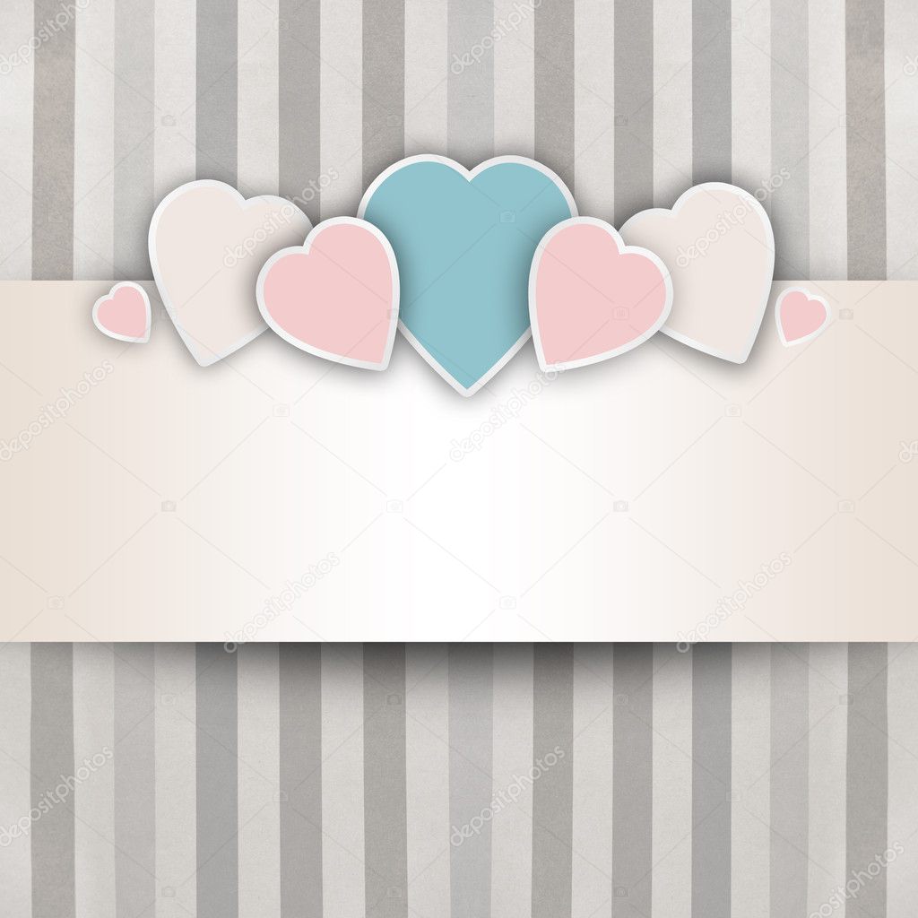Valentine background: cute hearts and red ribbon over paper text