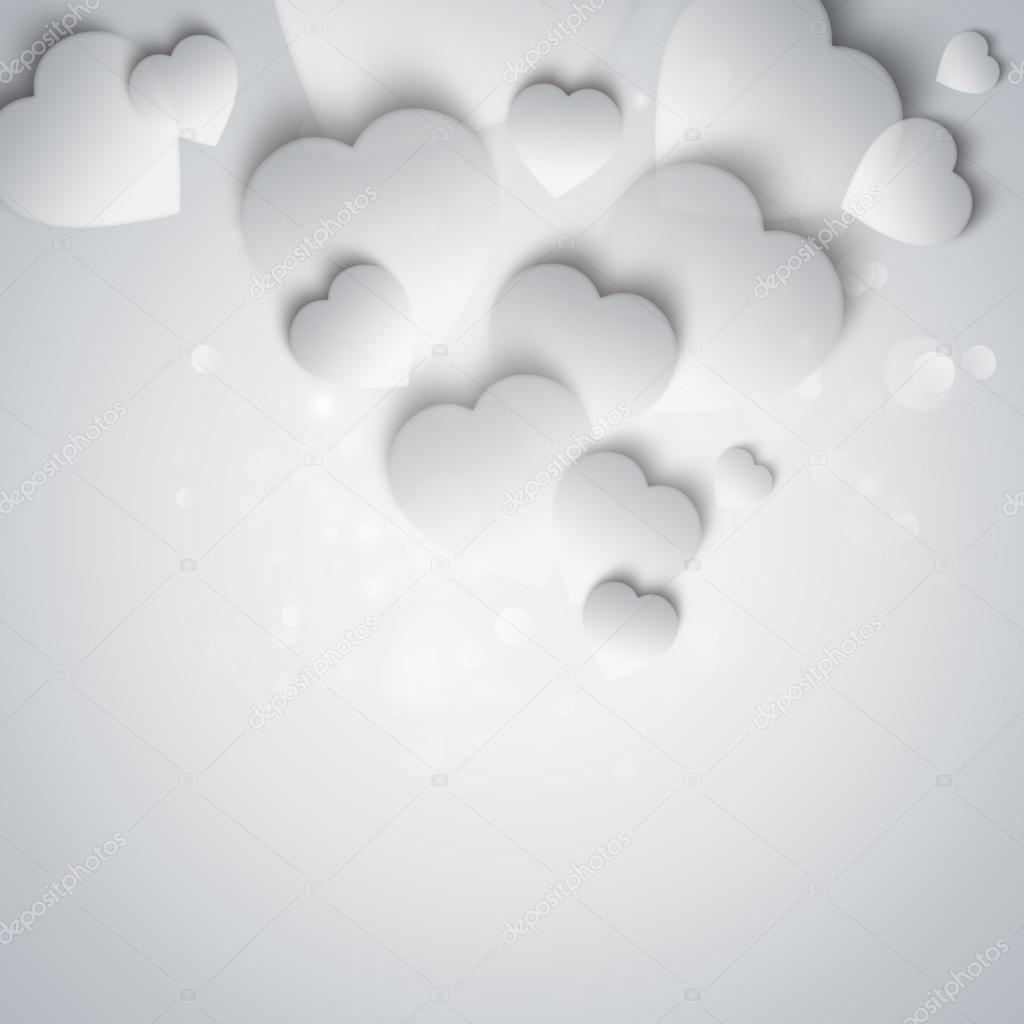 Beautiful modern valentine background with white hearts on gray