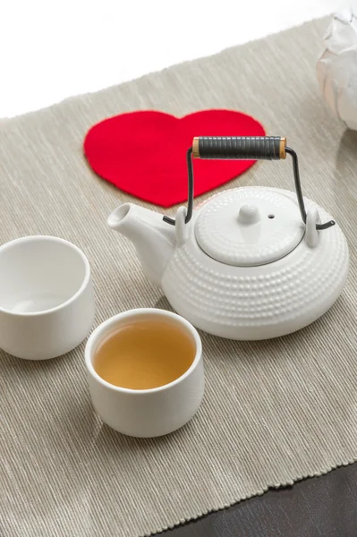 Valentine day surprice for couple. Romantic tea set — Stock Photo, Image
