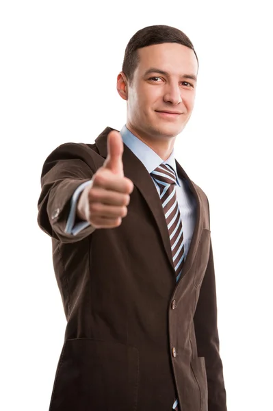 Executive giving thumbs up isolated on white background — Stock Photo, Image