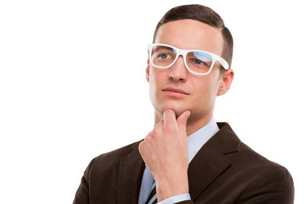 眼鏡をかけている青年の思慮深い実業家 — ストック写真