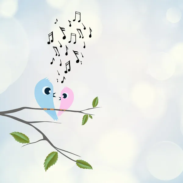 Två fåglar flirta och sjunger på gren — Stockfoto