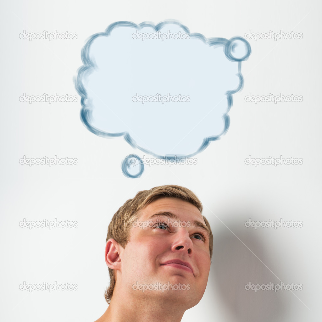 Portrait of a young man with a blank speech bubble over his head