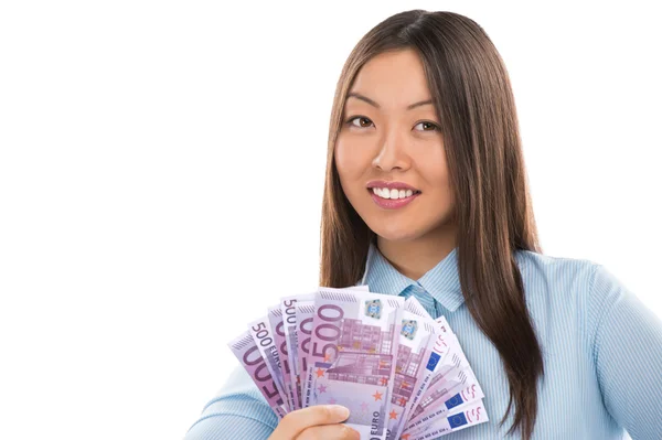 Junge asiatische Geschäftsfrau mit Geld — Stockfoto