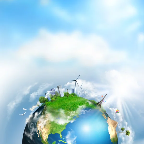 Earth with different elements on its surface. Day time — Stock Photo, Image
