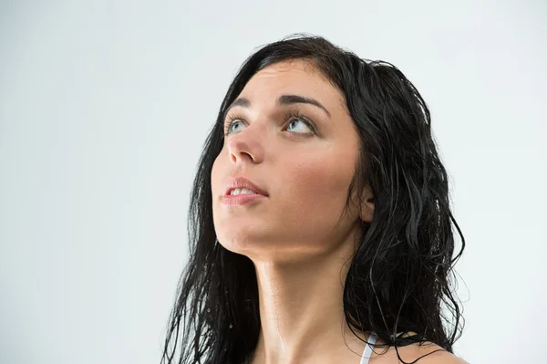 Water stopped while young woman was showering. Plumbing damage — Stock Photo, Image