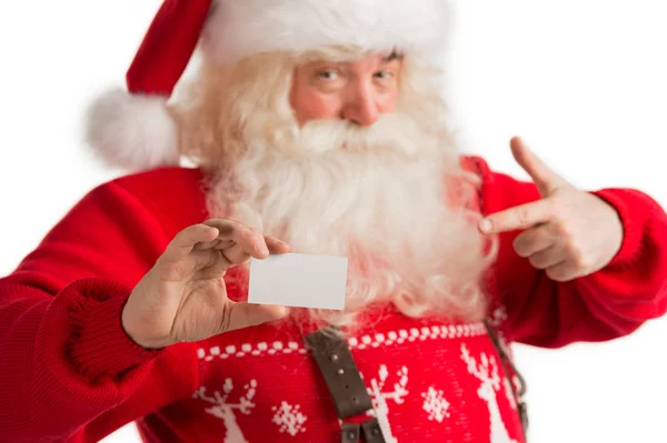 Portrait of happy Santa Claus showing blank business card — Stock Photo, Image