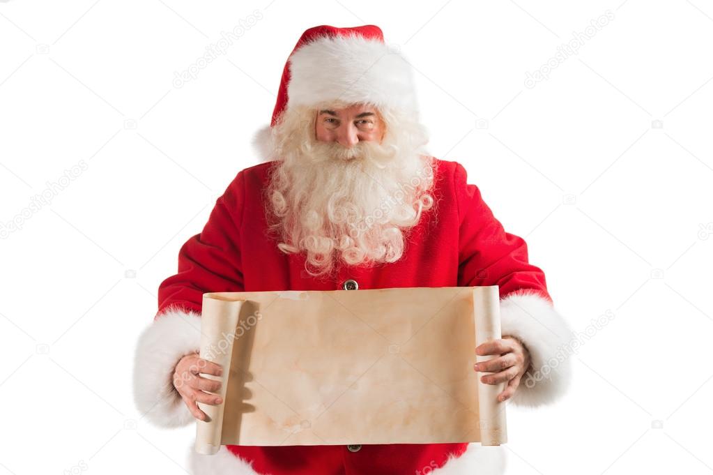 Santa Claus Holding Vintage Banner
