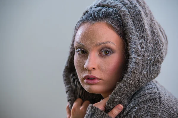 Girl with frost on face — Stock Photo, Image