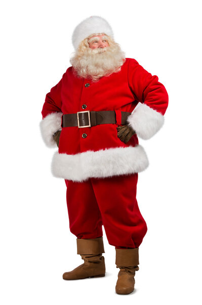 Санта-Клаус стоит на белом фоне
