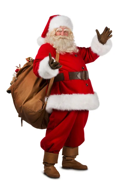 Echter Weihnachtsmann trägt große Tasche — Stockfoto